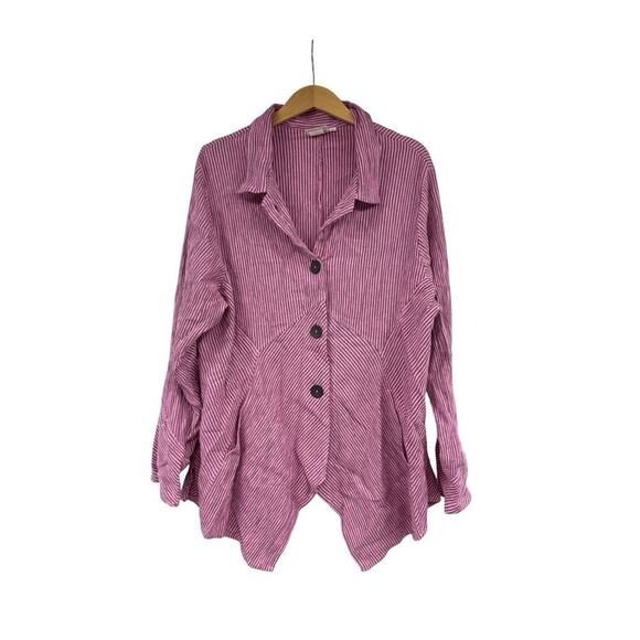 Mill Valley Clothing Company Tops - Mill Valley Clothing Co Pink Stripe Cotton Long Sleeve Hobo Top Shirt Tunic 1X